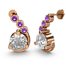 Lilya Küpe - Swarovski ve ametist 925 ayar rose altın kaplama gümüş küpe #7xvpsm