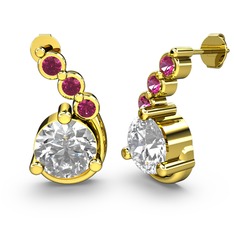 Beyaz zirkon ve rodolit garnet 14 ayar altın küpe