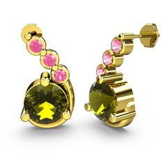 Peridot ve pembe kuvars 18 ayar altın küpe