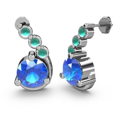 Lilya Küpe - Akuamarin ve kök zümrüt 18 ayar beyaz altın küpe #927d2a