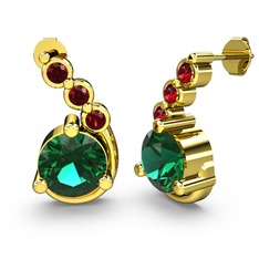 Lilya Küpe - Yeşil kuvars ve garnet 14 ayar altın küpe #9937ls