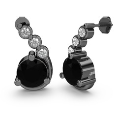 Lilya Küpe - Siyah zirkon ve beyaz zirkon 925 ayar siyah rodyum kaplama gümüş küpe #9heo7o