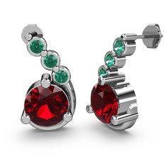 Garnet ve yeşil kuvars 8 ayar beyaz altın küpe