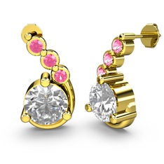 Beyaz zirkon ve pembe kuvars 18 ayar altın küpe