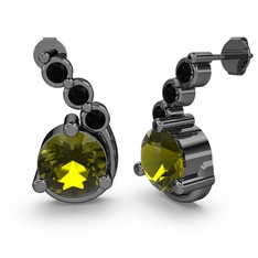 Lilya Küpe - Peridot ve siyah zirkon 925 ayar siyah rodyum kaplama gümüş küpe #c27qks