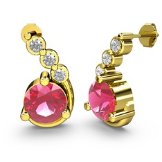 Pembe kuvars ve swarovski 14 ayar altın küpe