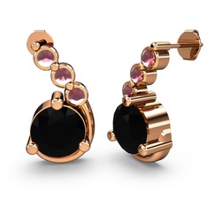 Lilya Küpe - Siyah zirkon ve kök yakut 14 ayar rose altın küpe #cizrjp