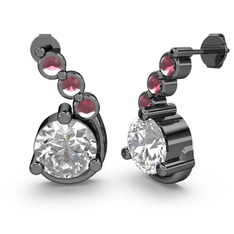 Lilya Küpe - Swarovski ve kök yakut 925 ayar siyah rodyum kaplama gümüş küpe #czc7h4