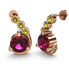 Lilya Küpe - Rodolit garnet ve peridot 14 ayar rose altın küpe #e1e6st