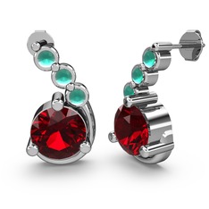 Garnet ve kök zümrüt 8 ayar beyaz altın küpe