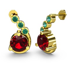 Garnet ve yeşil kuvars 14 ayar altın küpe