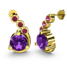 Lilya Küpe - Ametist ve rodolit garnet 8 ayar altın küpe #ev023e