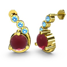 Kök yakut ve akuamarin 8 ayar altın küpe