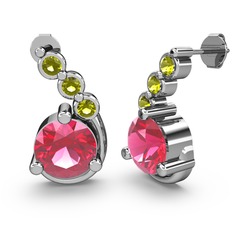 Lilya Küpe - Pembe kuvars ve peridot 925 ayar gümüş küpe #f3vz93