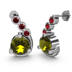 Lilya Küpe - Peridot ve garnet 8 ayar beyaz altın küpe #fb67fy