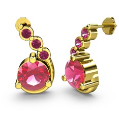 Lilya Küpe - Pembe kuvars ve rodolit garnet 18 ayar altın küpe #g4eimr