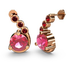 Lilya Küpe - Pembe kuvars ve garnet 18 ayar rose altın küpe #h7r6hf