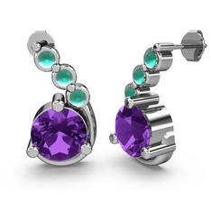 Lilya Küpe - Ametist ve kök zümrüt 14 ayar beyaz altın küpe #hbggip