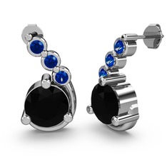 Lilya Küpe - Siyah zirkon ve lab safir 18 ayar beyaz altın küpe #hjsbh2