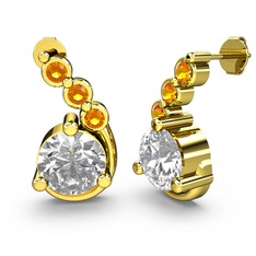 Beyaz zirkon ve sitrin 18 ayar altın küpe