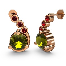 Lilya Küpe - Peridot ve garnet 8 ayar rose altın küpe #hsy2t4