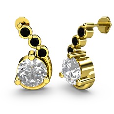 Lilya Küpe - Swarovski ve siyah zirkon 14 ayar altın küpe #i5wni1
