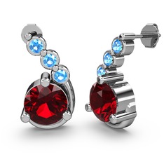 Garnet ve akuamarin 8 ayar beyaz altın küpe
