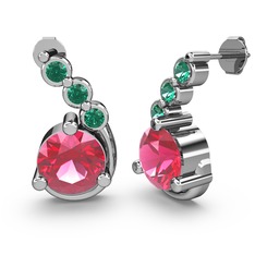 Lilya Küpe - Pembe kuvars ve yeşil kuvars 14 ayar beyaz altın küpe #jcbvwn