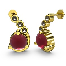 Kök yakut ve dumanlı kuvars 14 ayar altın küpe