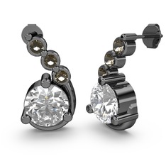 Lilya Küpe - Beyaz zirkon ve dumanlı kuvars 925 ayar siyah rodyum kaplama gümüş küpe #klp0n6