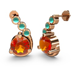 Lilya Küpe - Sitrin ve kök zümrüt 8 ayar rose altın küpe #kpy86u