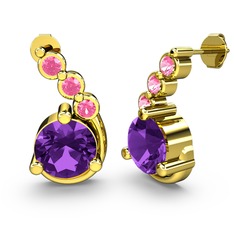 Lilya Küpe - Ametist ve pembe kuvars 18 ayar altın küpe #kx4p07