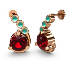 Garnet ve kök zümrüt 925 ayar rose altın kaplama gümüş küpe