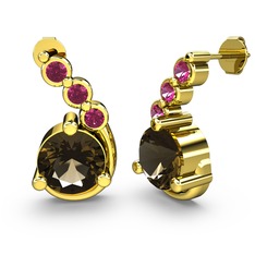 Lilya Küpe - Dumanlı kuvars ve rodolit garnet 925 ayar altın kaplama gümüş küpe #mn7yfw