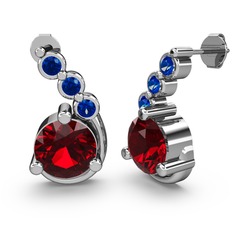 Garnet ve lab safir 14 ayar beyaz altın küpe