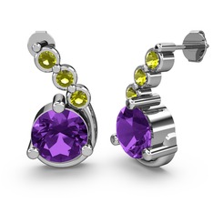 Lilya Küpe - Ametist ve peridot 18 ayar beyaz altın küpe #mv8j66