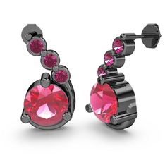 Pembe kuvars ve rodolit garnet 925 ayar siyah rodyum kaplama gümüş küpe
