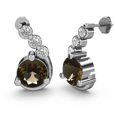 Dumanlı kuvars ve swarovski 8 ayar beyaz altın küpe