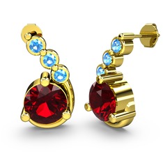 Lilya Küpe - Garnet ve akuamarin 14 ayar altın küpe #nqr251