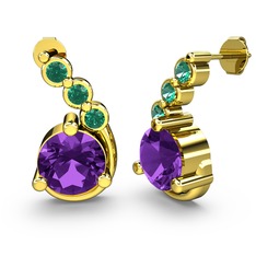 Lilya Küpe - Ametist ve yeşil kuvars 14 ayar altın küpe #ofnya6