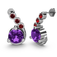 Lilya Küpe - Ametist ve garnet 18 ayar beyaz altın küpe #ooby1g