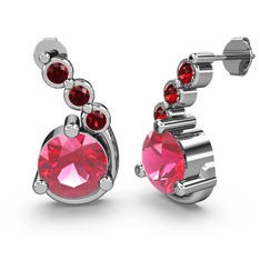 Lilya Küpe - Pembe kuvars ve garnet 8 ayar beyaz altın küpe #ovbalr