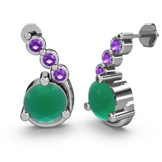 Kök zümrüt ve ametist 14 ayar beyaz altın küpe