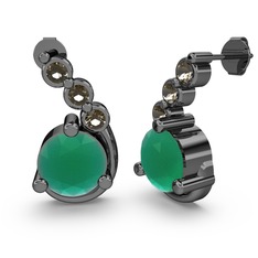 Lilya Küpe - Kök zümrüt ve dumanlı kuvars 925 ayar siyah rodyum kaplama gümüş küpe #qv768s