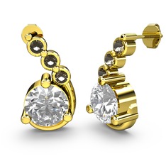 Swarovski ve dumanlı kuvars 18 ayar altın küpe