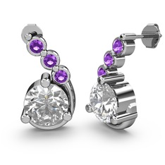 Lilya Küpe - Swarovski ve ametist 8 ayar beyaz altın küpe #r8r6jv