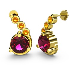 Rodolit garnet ve sitrin 14 ayar altın küpe