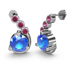 Akuamarin ve rodolit garnet 8 ayar beyaz altın küpe