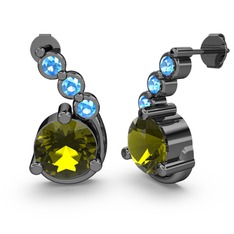 Peridot ve akuamarin 925 ayar siyah rodyum kaplama gümüş küpe