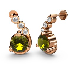 Peridot ve pırlanta 18 ayar rose altın küpe (0.108 karat)
